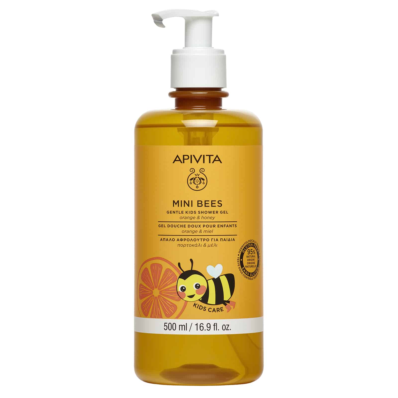 APIVITA - MINI BEES Απαλό Αφρόλουτρο για παιδιά με Πορτοκάλι & Μέλι - 500ml
